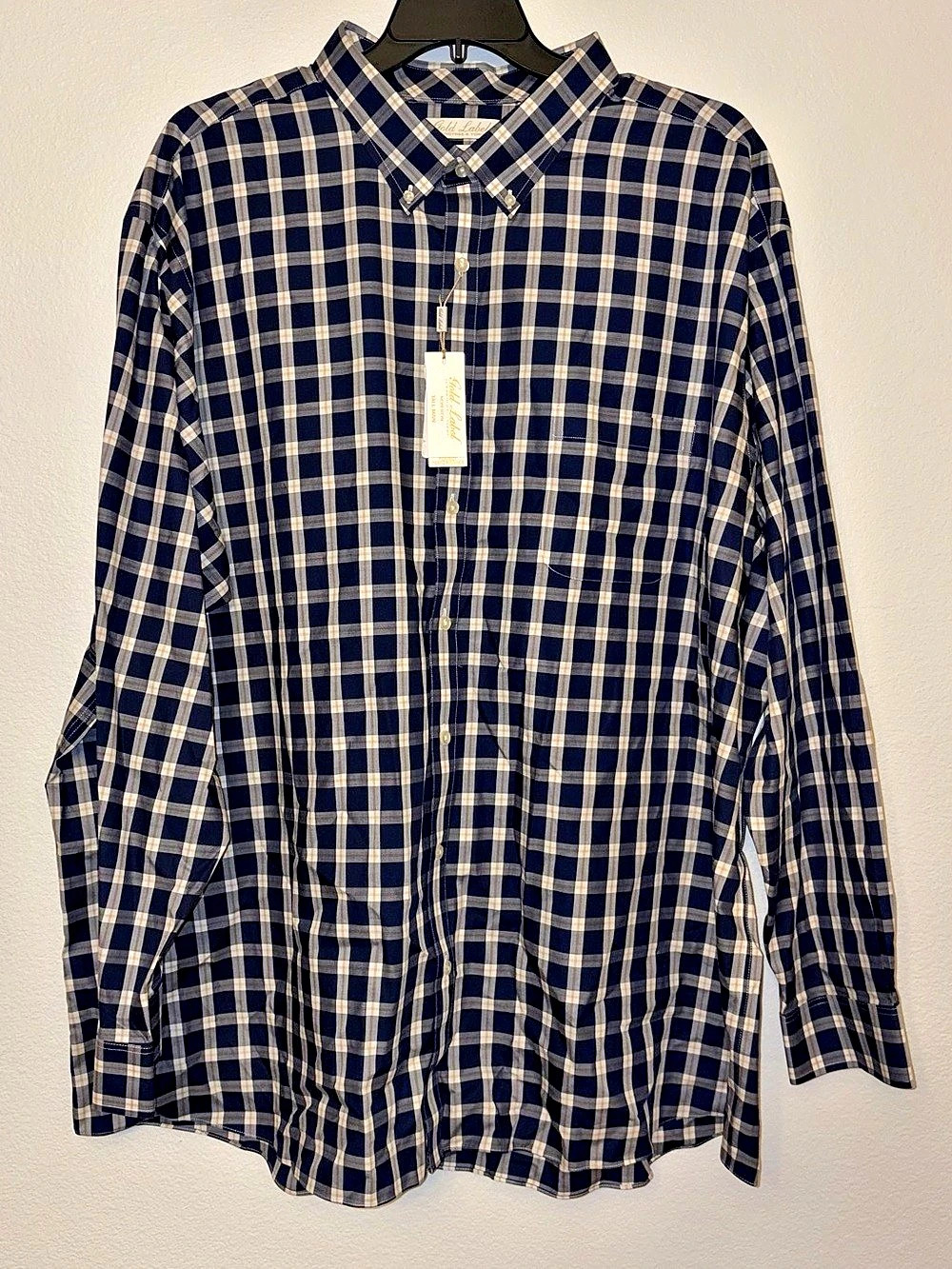 NWT Roundtree & Yorke Gold Label Non-Iron Shirt 4XT Navy Plaid Long Sleeve